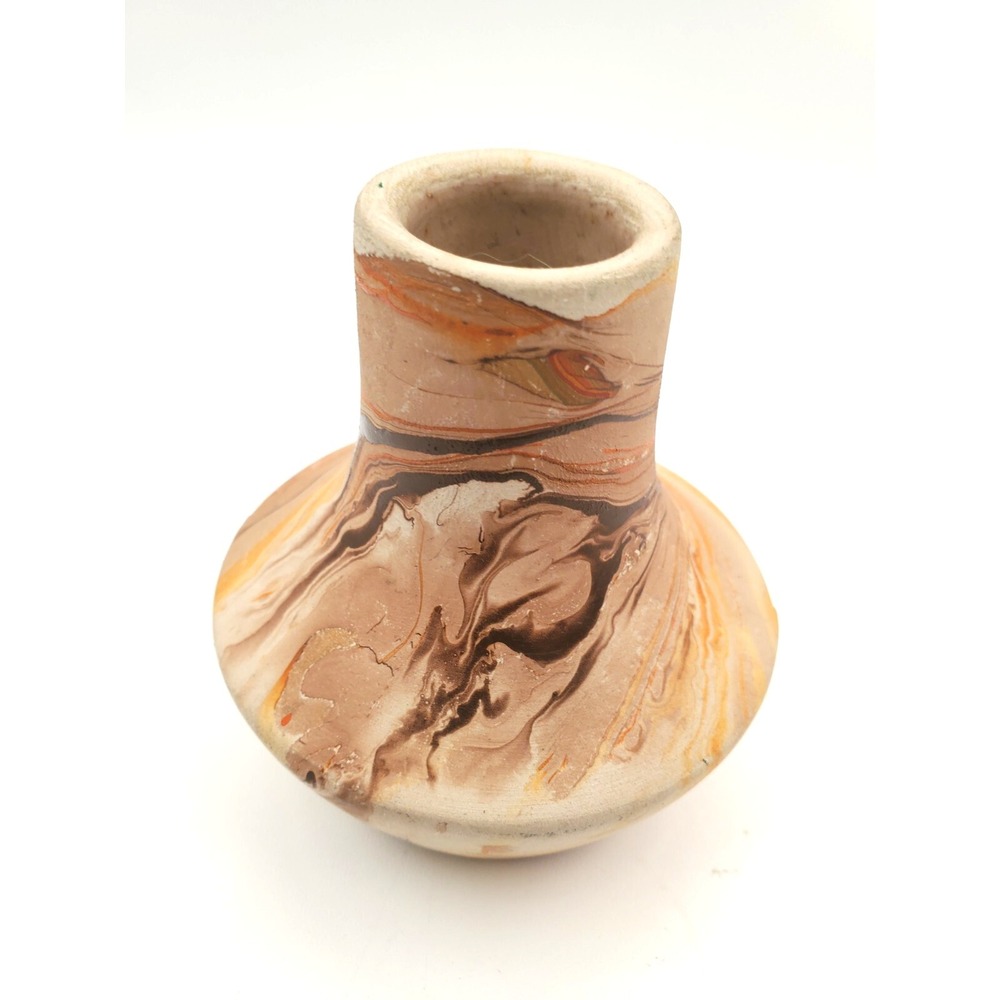 Vintage Namadji Indian Head Mini 3.5" Pottery Vase Orange Swirl